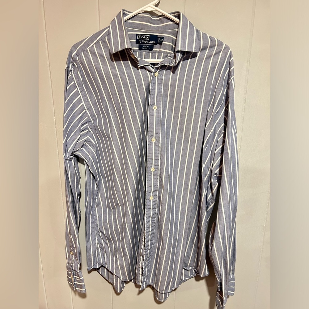XL Polo Ralph Lauren Regent Classic Fit Navy w/ white stripes Button Down Shirt